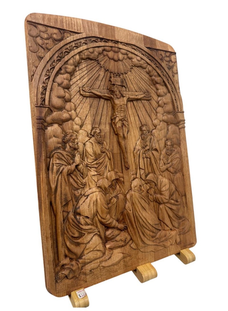إي إس بي بريميوم Wooden Wall Art – Jesus Crucifixion Scene Panel with Stand - Image 3