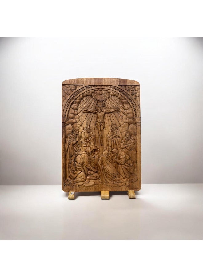 إي إس بي بريميوم Wooden Wall Art – Jesus Crucifixion Scene Panel with Stand - Image 1
