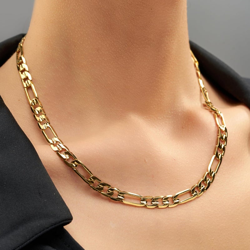 LIFETIME JEWELRY 7mm Figaro Chain Necklace Diamond Cut 24k Real Gold Plated (Gold, 24 inches) - Image 2