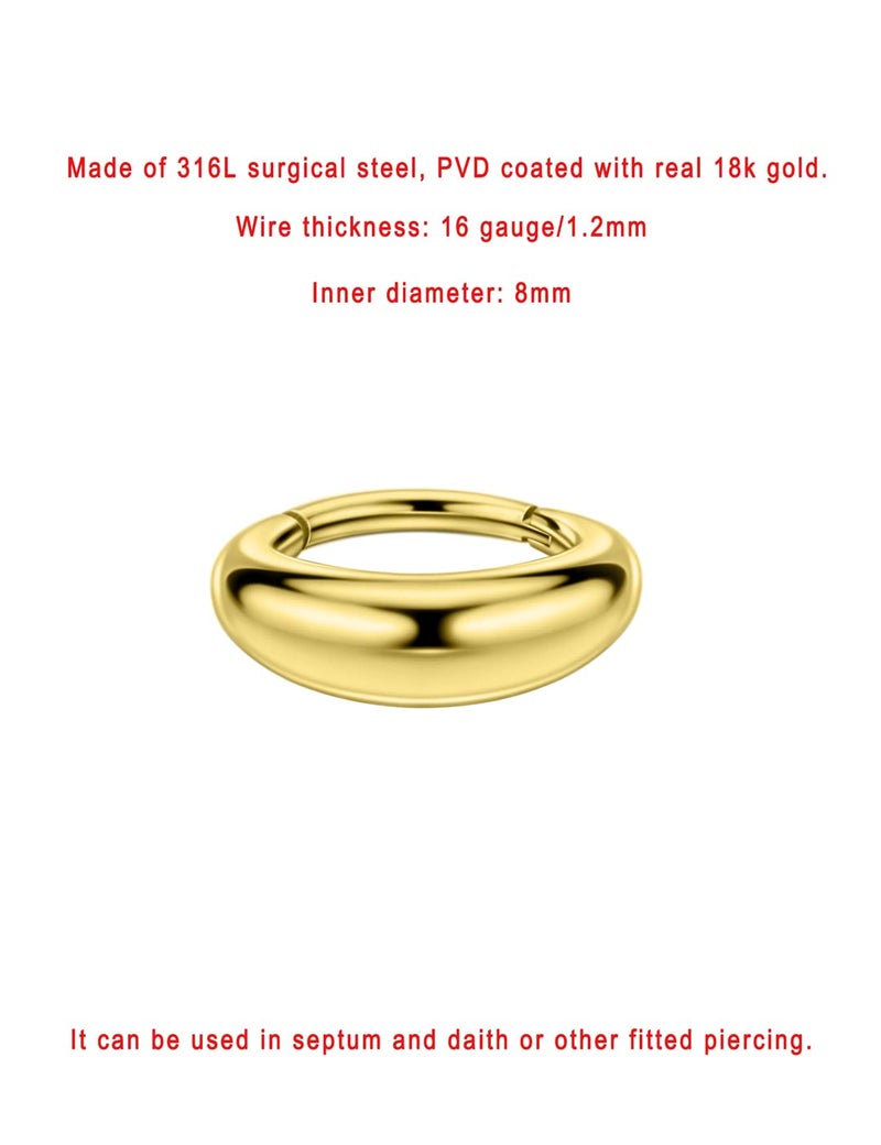 FANSING 18k Gold-plated Surgical Steel Septum Jewelry 16g Septum Rings 8mm Septum Hoop 16 Gauge Earlobe Piercing Jewelry - Image 2
