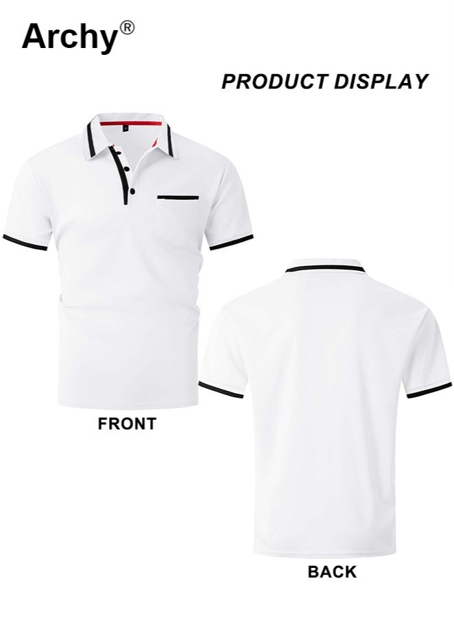 Archy Men's Summer Polo Shirt - Short Sleeve, Button Placket, Chest Pocket, Casual & Sporty - Image 5