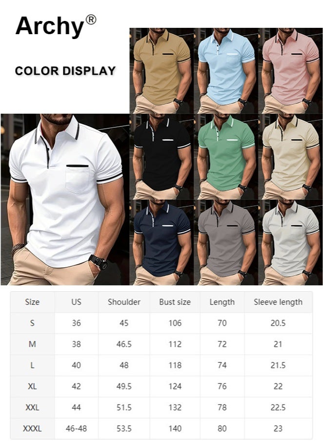 Archy Men's Summer Polo Shirt - Short Sleeve, Button Placket, Chest Pocket, Casual & Sporty - Image 3