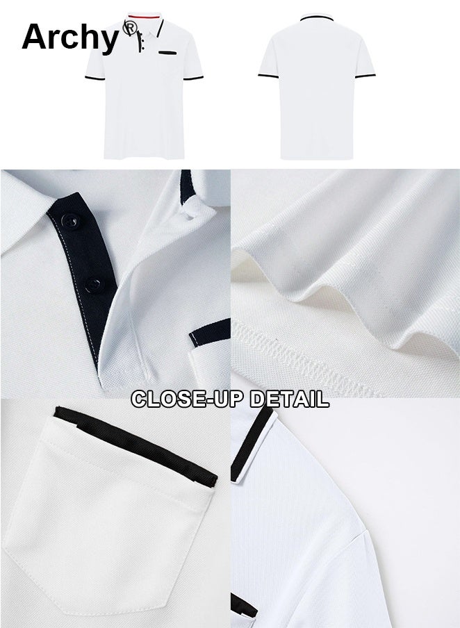 Archy Men's Summer Polo Shirt - Short Sleeve, Button Placket, Chest Pocket, Casual & Sporty - Image 4