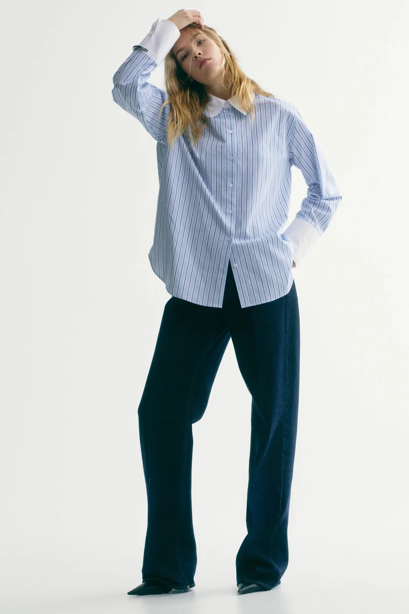 اتش اند ام قميص من قطن البوبلين