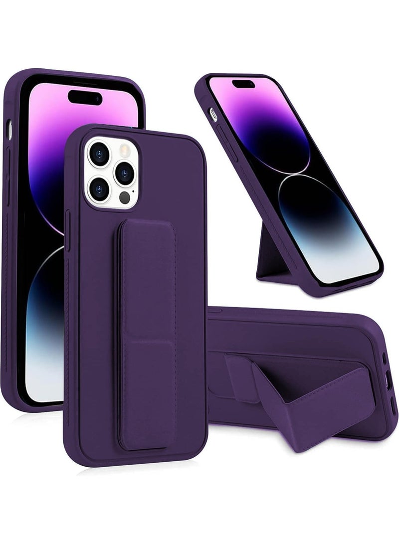 iPhone 15 Pro Cover Purple Magnetic Car Mount Kickstand & Holder, Premium Silicone Vertical & Horizontal Hand Strap and Grip with Multi Stand (Deep Purple) - Image 1
