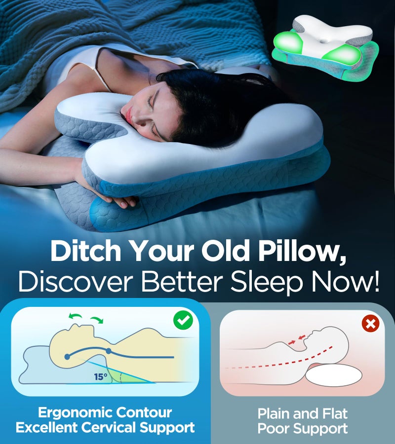 Osteo Enjoy Pain Relief Sleeping Cervical Neck Pillow  Ergonomic Contour Zoned Fits Side Sleeper  Non-Temperature Affected Memory Foam Pillows  Q-max Cooling Pillow Support Back Stomach Sleepers - Image 4