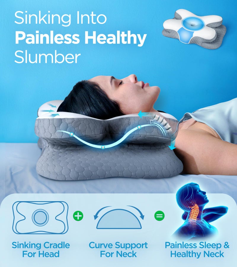Osteo Enjoy Pain Relief Sleeping Cervical Neck Pillow  Ergonomic Contour Zoned Fits Side Sleeper  Non-Temperature Affected Memory Foam Pillows  Q-max Cooling Pillow Support Back Stomach Sleepers - Image 2