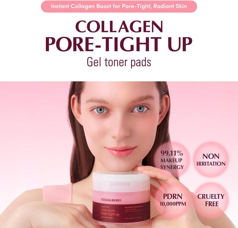 eqqualberry Collagen Tonic Patches for Tightening Pores - Korean Pore Tightening Patches with Deep Absorbing Collagen, Moisturizing & Firming Formula, 140ml (60 Pads) - Image 2