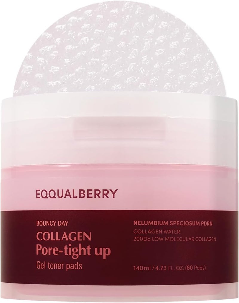eqqualberry Collagen Tonic Patches for Tightening Pores - Korean Pore Tightening Patches with Deep Absorbing Collagen, Moisturizing & Firming Formula, 140ml (60 Pads) - Image 1