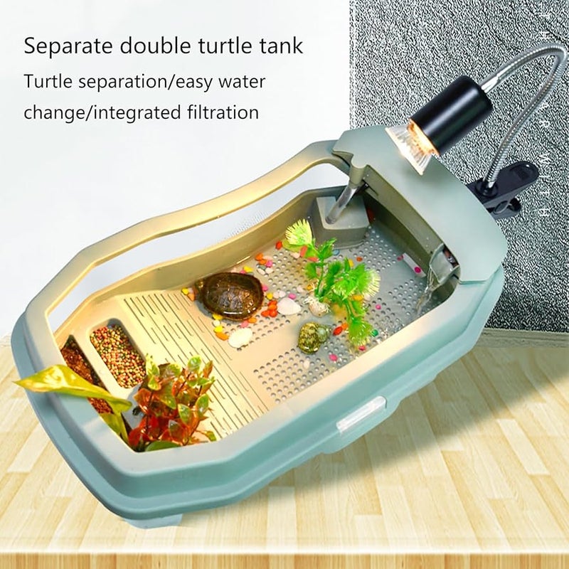 حوض السلاحف الأزرق الكبير للزواحف مع منصة التشمس وقاع الصرف القابل للفصل - Image 4