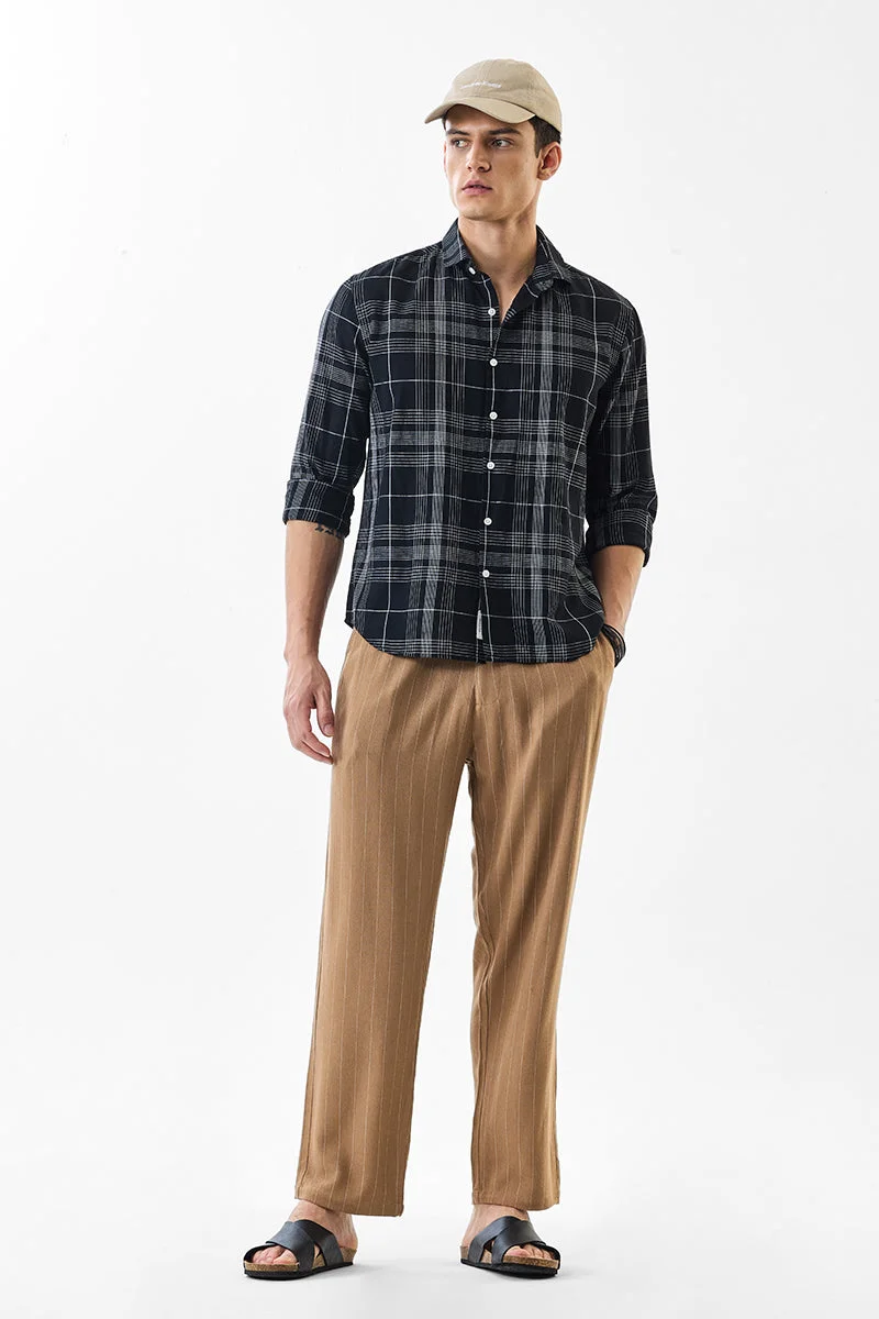 SNITCH Linen Blend Stripes Regular Fit Trousers
