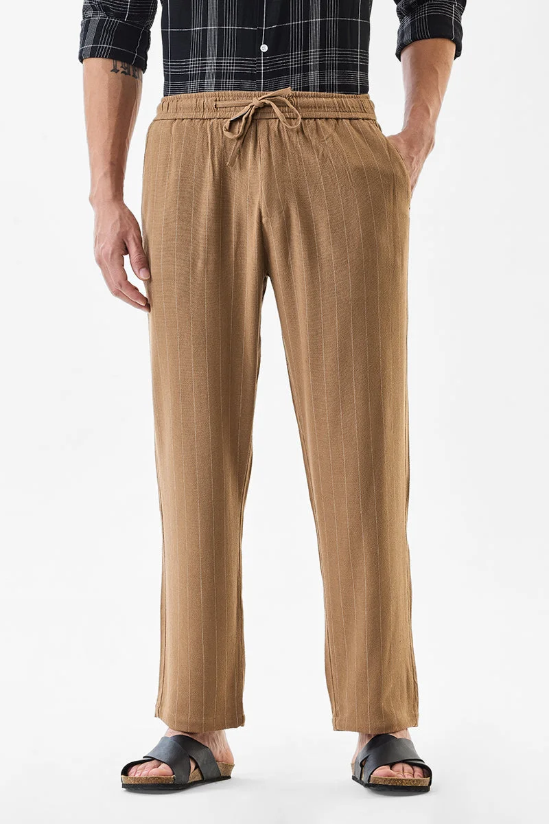 SNITCH Linen Blend Stripes Regular Fit Trousers
