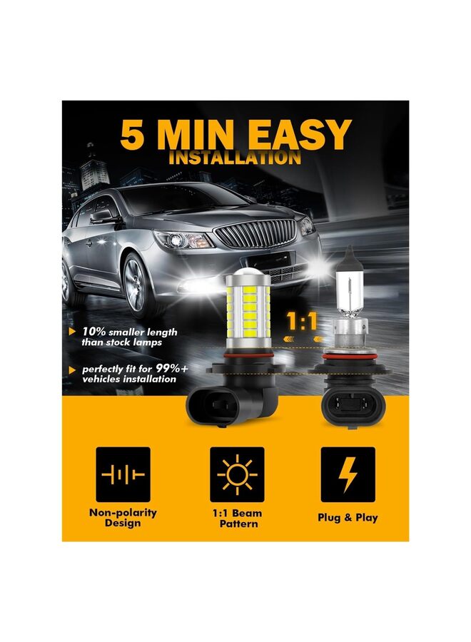 لمبات إضاءة ضباب LED 9005 9006 عالية الطاقة 50 واط 3020 SMD لمصابيح الضباب والمصابيح النهارية والمصابيح الخلفية - أبيض زينون 6500 كلفن (مجموعة من قطعتين) (أبيض) - Image 2