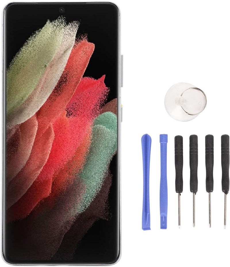 Wisoqu for S 21 Ultra 5G Screen Replacement OLED, Touch Screen Display Digitizer Assembly with Repair Tool, Mobile Phone Parts for S 21 Ultra 5G G998B G998U (Silver) - Image 1