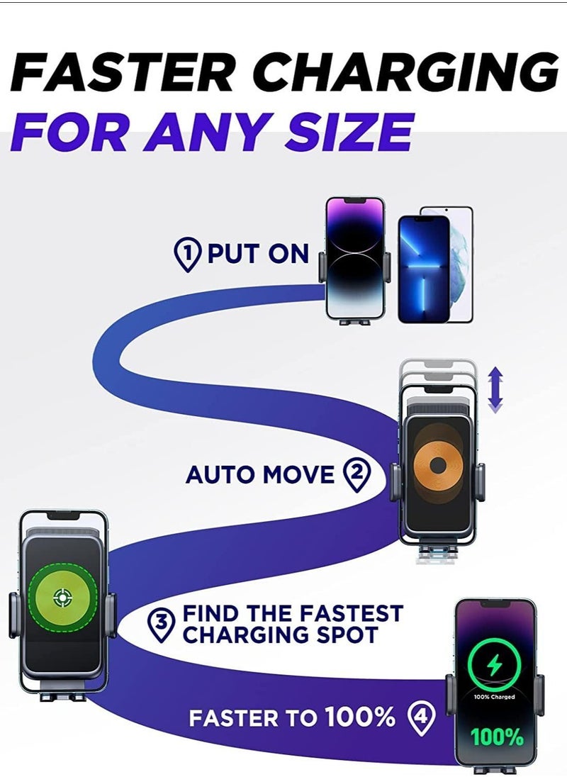Generic - Wireless Car Charger Mount Car Phone Holder Mount Wireless Charging for iPhone 14/13/12/11/X/8 Series 【AUTO MOVING COIL】 Wireless Charger for Car Compatible with Galaxy S22/S21/S20 Note 20/10 - Image 1