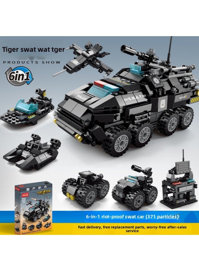 Enlightenment Children's Educational Toys Assembled Building Blocks Small Particles Compatible With Lego Building Blocks Aircraft Carrier Small People Wholesale-Color:[8738] Explosion-proof Special Police Car 371 Film (Color Box)-Specifications:Other  - Image 1