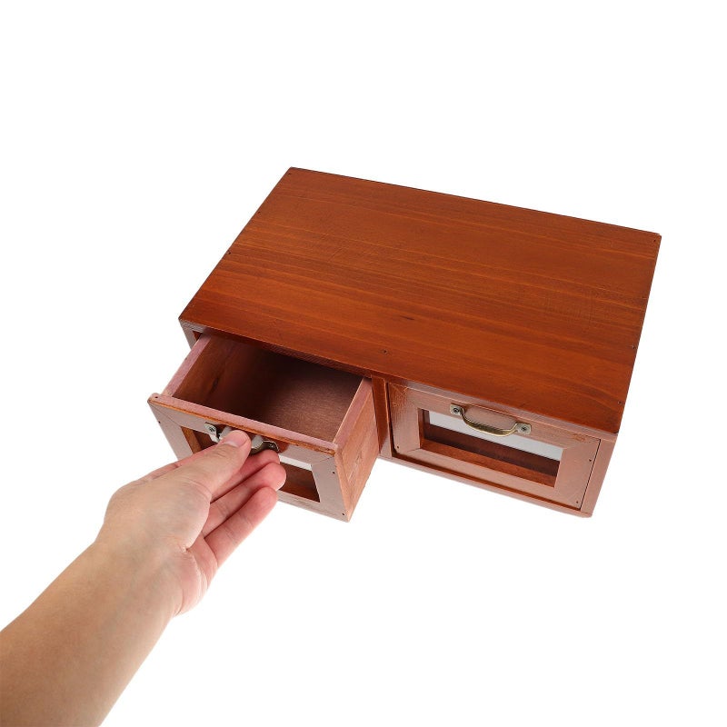 Vintage Wooden Monitor Stand With Acrylic Drawer Desktop Storage Organizer For Laptop And Computer Multifunction Office Desk Riser - Image 4