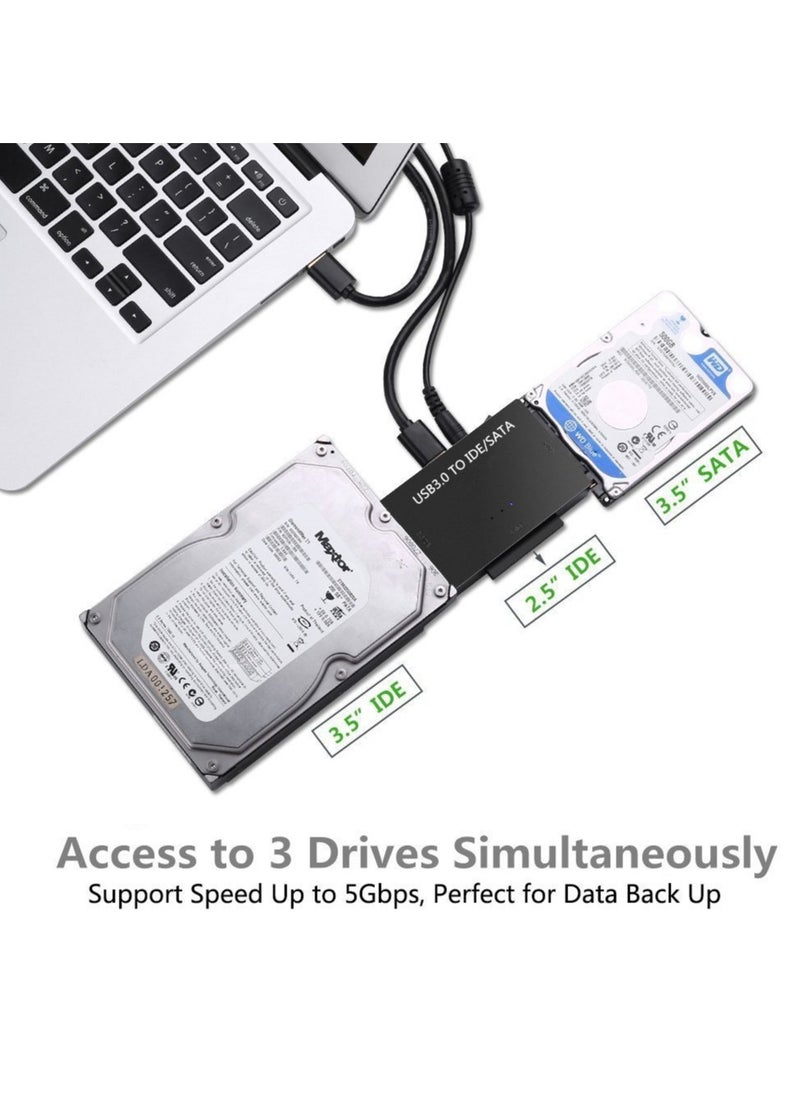 Generic - USB to SATA Adapter 3.0 Reader External Hard Drive Ultra Recovery Converter Universal Hard Drive Adapter Kit for 2.5/3.5 HDD/SSD Hard Drive Disk  Include 12V/2A Power Adapter - Image 1