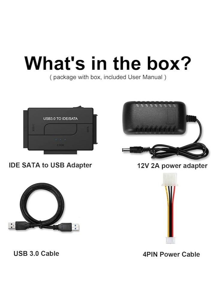 Generic - USB to SATA Adapter 3.0 Reader External Hard Drive Ultra Recovery Converter Universal Hard Drive Adapter Kit for 2.5/3.5 HDD/SSD Hard Drive Disk  Include 12V/2A Power Adapter - Image 1