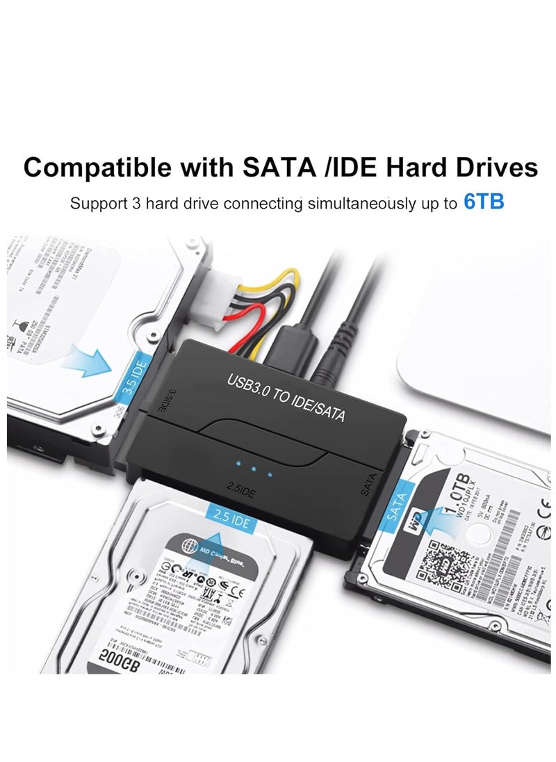 Generic - USB to SATA Adapter 3.0 Reader External Hard Drive Ultra Recovery Converter Universal Hard Drive Adapter Kit for 2.5/3.5 HDD/SSD Hard Drive Disk  Include 12V/2A Power Adapter - Image 1