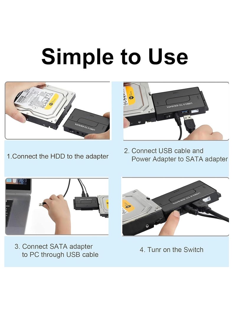 Generic - USB to SATA Adapter 3.0 Reader External Hard Drive Ultra Recovery Converter Universal Hard Drive Adapter Kit for 2.5/3.5 HDD/SSD Hard Drive Disk  Include 12V/2A Power Adapter - Image 1