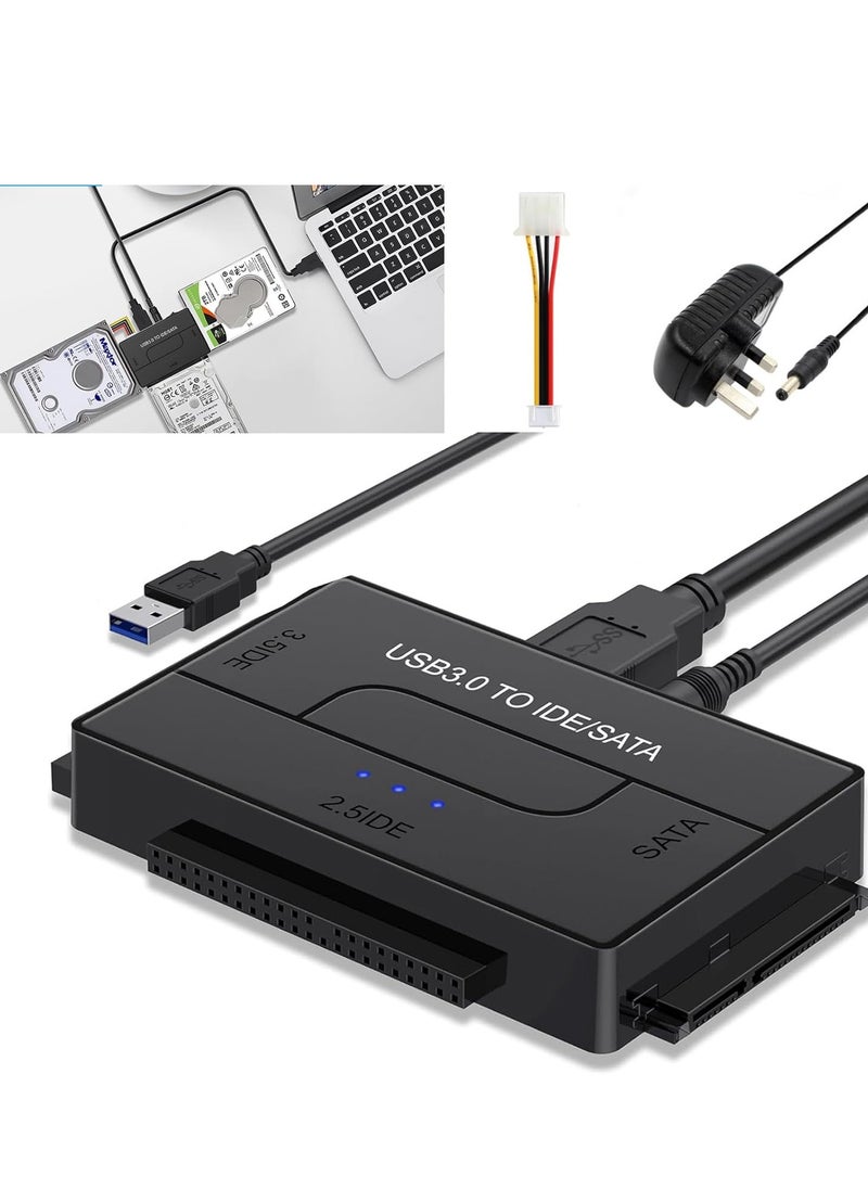 Generic - USB to SATA Adapter 3.0 Reader External Hard Drive Ultra Recovery Converter Universal Hard Drive Adapter Kit for 2.5/3.5 HDD/SSD Hard Drive Disk  Include 12V/2A Power Adapter - Image 1