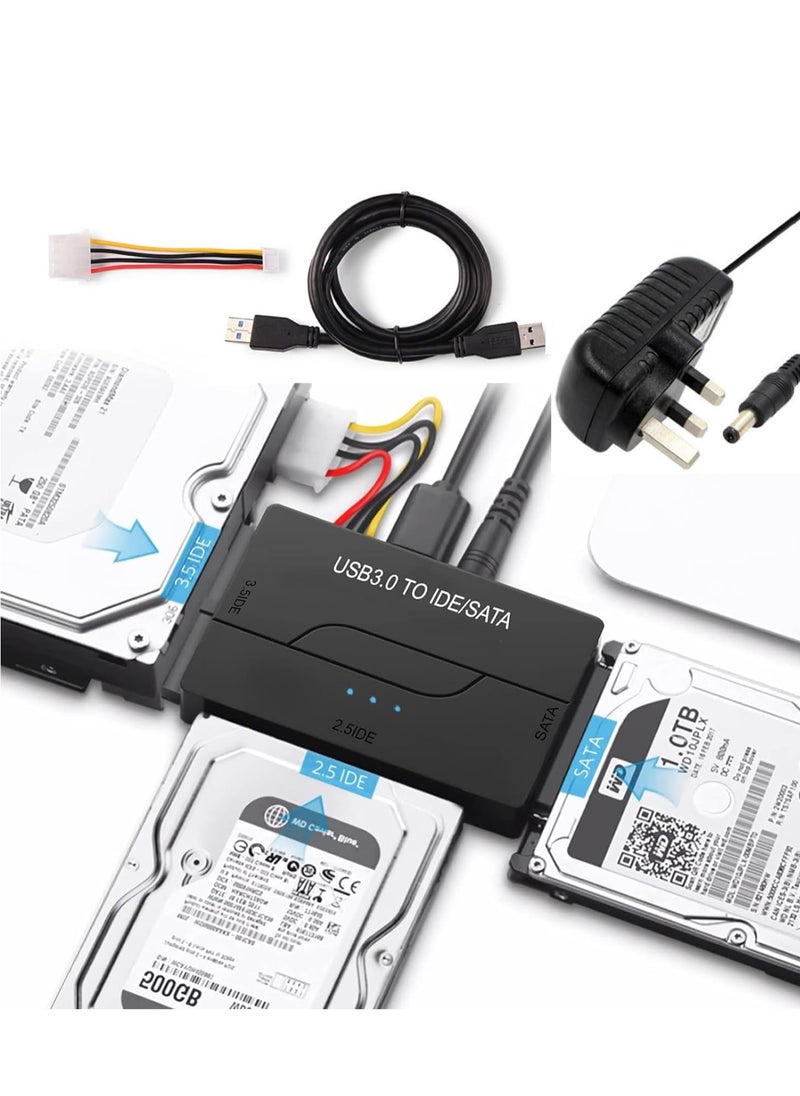 Generic - USB to SATA Adapter 3.0 Reader External Hard Drive Ultra Recovery Converter Universal Hard Drive Adapter Kit for 2.5/3.5 HDD/SSD Hard Drive Disk  Include 12V/2A Power Adapter - Image 1