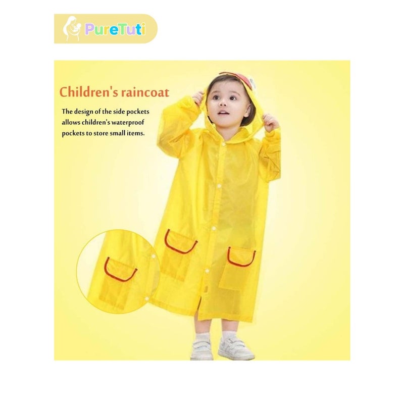 Raincoat - Portable Rain Jacket, Reusable Poncho With Hood, Cartoon 's Raincoats, Waterproof Hooded for Emergency, Boys, Girls Yellow - Image 2