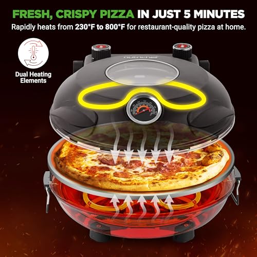 NutriChef Electric Pizza Oven | 1200W Countertop Pizza Maker with Temperature Control & Thermometer | Viewing Window for Precise Cooking | Heats up to 800˚F | Easy to Clean Non-Stick Coating (Black) - Image 3