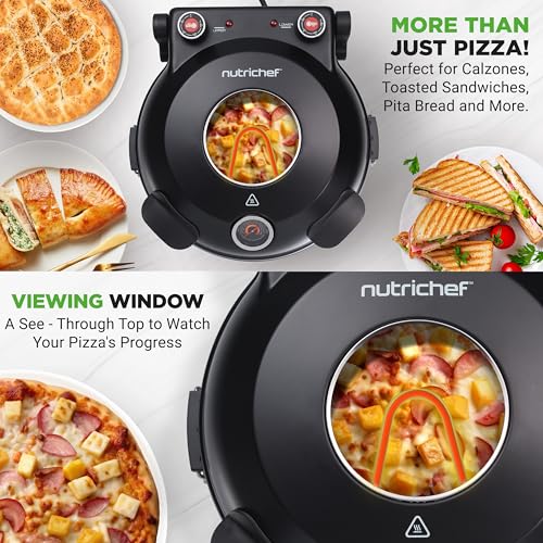 NutriChef Electric Pizza Oven | 1200W Countertop Pizza Maker with Temperature Control & Thermometer | Viewing Window for Precise Cooking | Heats up to 800˚F | Easy to Clean Non-Stick Coating (Black) - Image 5