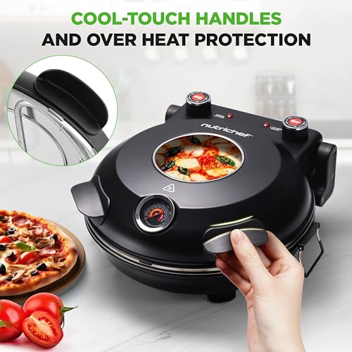 NutriChef Electric Pizza Oven | 1200W Countertop Pizza Maker with Temperature Control & Thermometer | Viewing Window for Precise Cooking | Heats up to 800˚F | Easy to Clean Non-Stick Coating (Black) - Image 4
