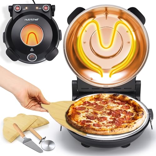 NutriChef Electric Pizza Oven | 1200W Countertop Pizza Maker with Temperature Control & Thermometer | Viewing Window for Precise Cooking | Heats up to 800˚F | Easy to Clean Non-Stick Coating (Black) - Image 1