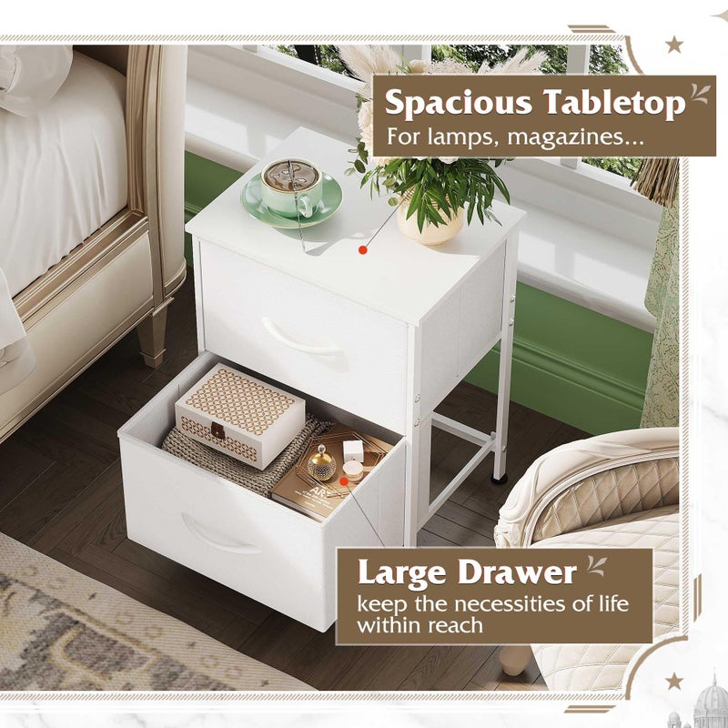 WLIVE White Night Stand, Small Dresser with 2 Drawers & Wooden Top, Nightstand with Fabric Bins, Bedside Table End Table for Bedroom, Closet, Entryway, College Dorm, White - Image 5