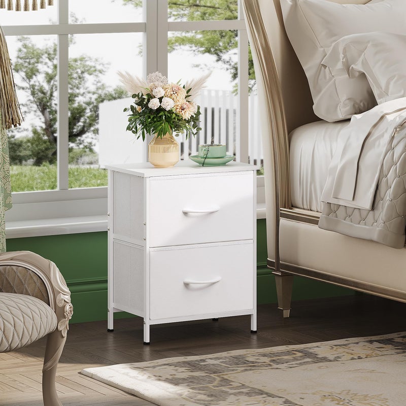 WLIVE White Night Stand, Small Dresser with 2 Drawers & Wooden Top, Nightstand with Fabric Bins, Bedside Table End Table for Bedroom, Closet, Entryway, College Dorm, White - Image 2