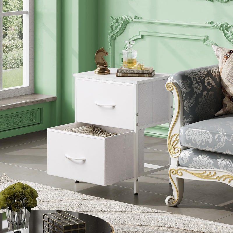 WLIVE White Night Stand, Small Dresser with 2 Drawers & Wooden Top, Nightstand with Fabric Bins, Bedside Table End Table for Bedroom, Closet, Entryway, College Dorm, White - Image 3