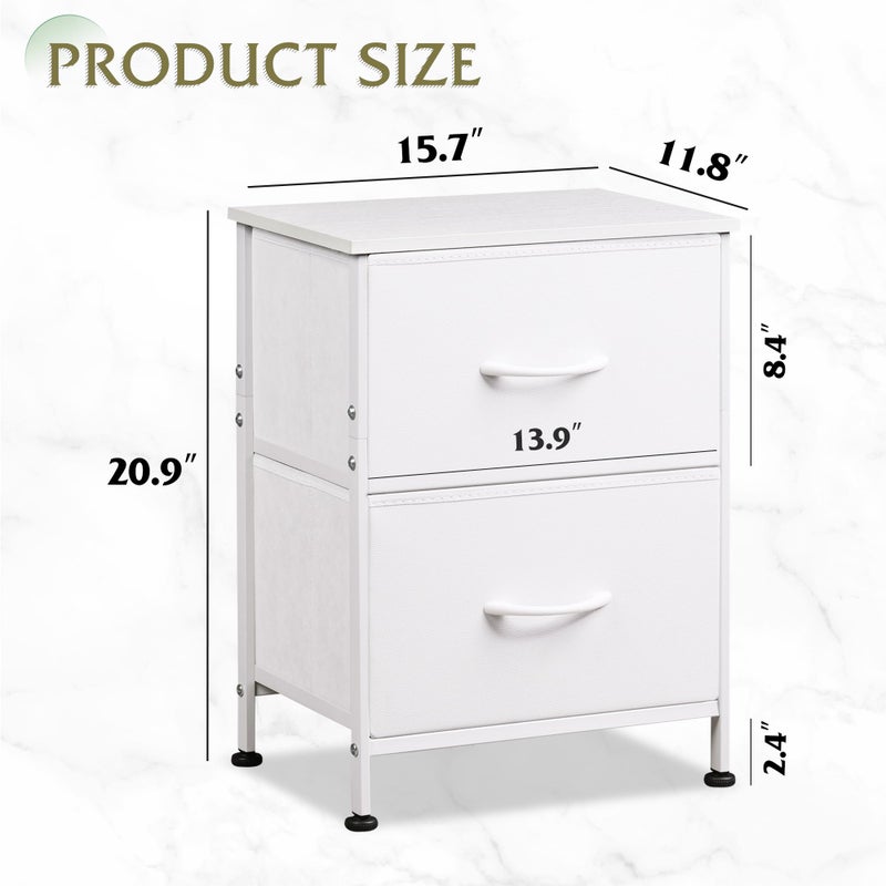 WLIVE White Night Stand, Small Dresser with 2 Drawers & Wooden Top, Nightstand with Fabric Bins, Bedside Table End Table for Bedroom, Closet, Entryway, College Dorm, White - Image 4