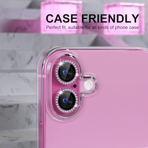 Choiche Compatible for iPhone 16 /iPhone 16 Plus Camera Lens Protector Bling, 9H Tempered Glass Camera Cover Screen Protector Metal Ring Decoration Accessories(Diamond-Pink) - Image 4