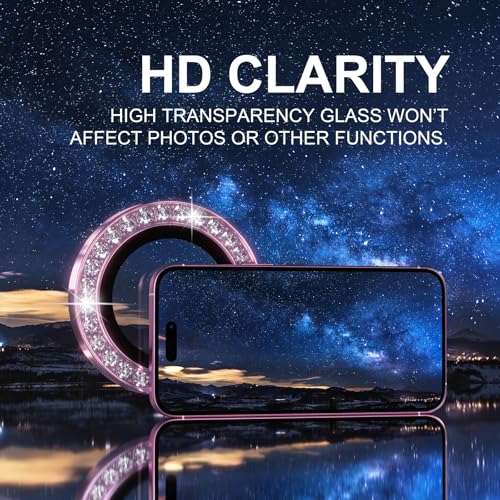 Choiche Compatible for iPhone 16 /iPhone 16 Plus Camera Lens Protector Bling, 9H Tempered Glass Camera Cover Screen Protector Metal Ring Decoration Accessories(Diamond-Pink) - Image 5