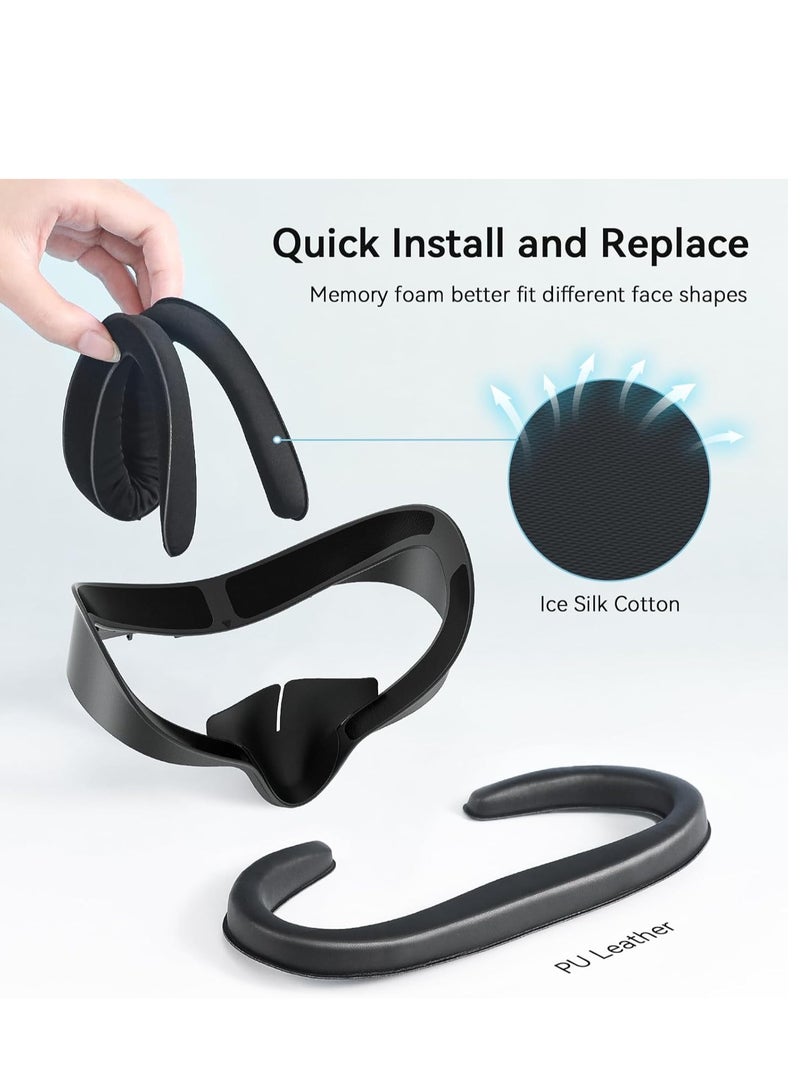 اي ام في ار وسادة واجهة الوجه AMVR المتوافقة مع اكسسوارات Meta Quest 3S مزودة بوسادة مريحة من PU وقطن حريري جليدي - Image 5