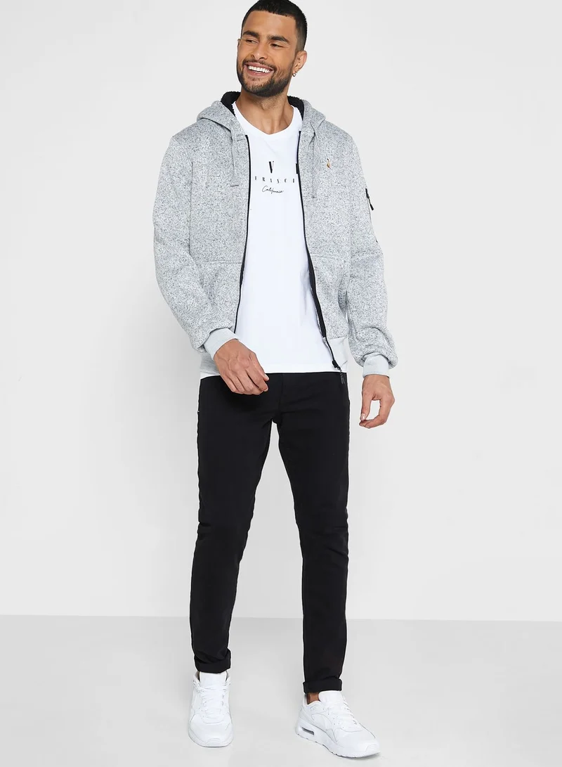 BRAVE SOUL Full Zip Hoodie With Zip Welt