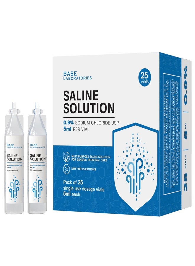 BASE LABORATORIES 0.9% Saline Solution Vials - Versatile 0.9% Sodium Chloride Saline Ampoules - Preservative Free Saline Solution Single use vials - USP Grade 25 Vials x 5ml Count - Image 1
