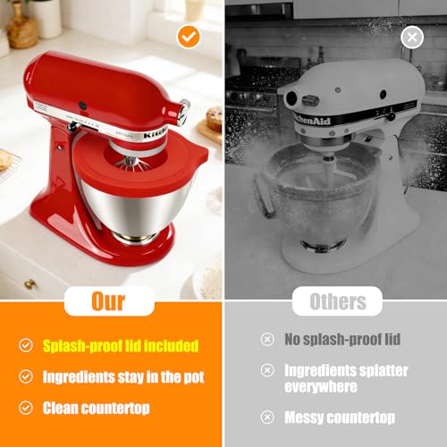 PQPO Silicone Liners Compatible with KitchenAid 4.5-5 Quart Tilt-Head mixer Bowl,2 Liners with Lids(White＋Red） - Image 2