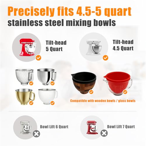 PQPO Silicone Liners Compatible with KitchenAid 4.5-5 Quart Tilt-Head mixer Bowl,2 Liners with Lids(White＋Red） - Image 4