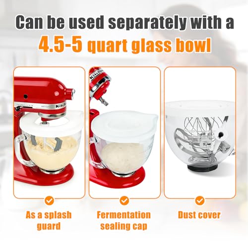 PQPO Silicone Liners Compatible with KitchenAid 4.5-5 Quart Tilt-Head mixer Bowl,2 Liners with Lids(White＋Red） - Image 5