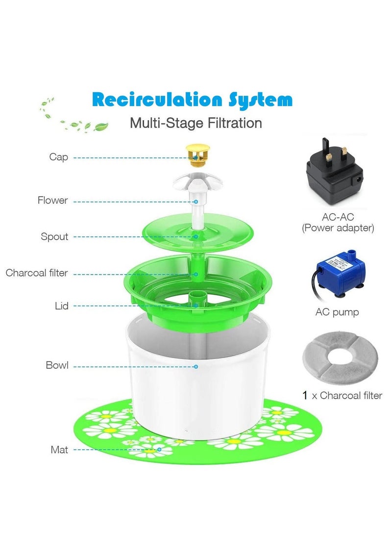 Generic 1.6L Flower Style Automatic Electric Pet Water Fountain Dog Cat Drinking Bowl with Corner Fit with Silicone Mat Mat (green)  - Image 4