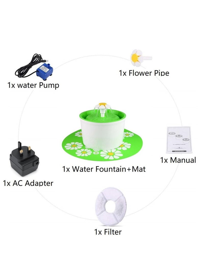 Generic 1.6L Flower Style Automatic Electric Pet Water Fountain Dog Cat Drinking Bowl with Corner Fit with Silicone Mat Mat (green)  - Image 3