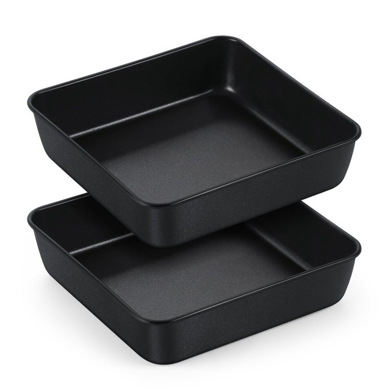 Herogo 9 Inch Baking Tin Set of 2 Square Deep Brownie Cake Tin with NonStick Coating Stainless Steel Oven Cake Tray for Baking Roasting Wedding Birthday Non Toxic  Healthy 235 x 5cm Black