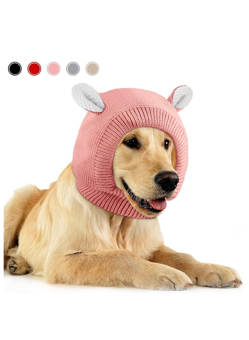 نجوى قبعات الكلاب المحبوكة، آذان الحيوانات الأليفة، غطاء دافئ للأذن للكلاب، حماية من الضوضاء، سدادات أذن للكلاب، قبعة شتوية للكلاب، وشاح للكلاب، غطاء رأس على شكل أرنب للكلاب المتوسطة إلى الكبيرة، القطط والحيوانات الأليفة (وردي) - Image 1