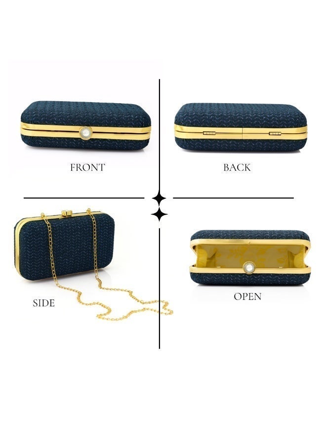 Clutch Purse for Women, Soft & Lightweight Evening Clutch for Weddings, Proms, Cocktail Sparkle Navy - Image 4