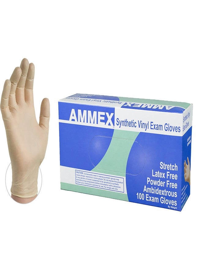 AMMEX Medical Ivory Stretch Synthetic Vinyl Gloves, Box of 100, 4 mil, Size Medium, Latex Free, Powder Free, Disposable, Non-Sterile, VSPF44100-BX - Image 1